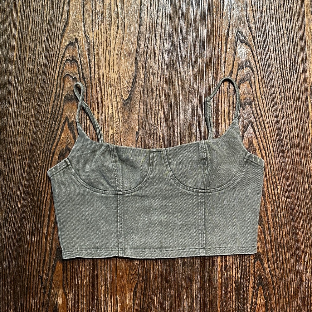 Green Denim Bra Bustier Crop Top Womens Medium